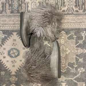 UGG Gray Shearling Fur Ankle Boots
